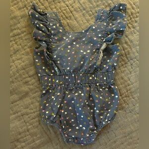 Cat & Jack floral ruffle bubble romper sleeveless gray “denim” boho 3-6 month